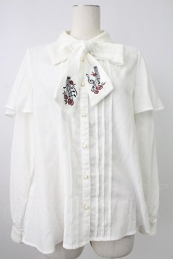 画像1: axes femme / メロディ刺繍ケープ袖ブラウス M ホワイト T-26-02-07-001-AX-BL-SA-ZT