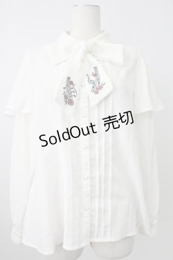 画像1: axes femme / メロディ刺繍ケープ袖ブラウス M ホワイト T-26-02-07-001-AX-BL-SA-ZT582