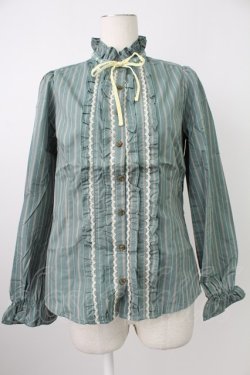 画像1: axes femme / 先染めストライプブラウス L グリーン T-26-02-07-004-AX-BL-SA-ZT