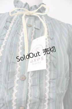 画像5: axes femme / 先染めストライプブラウス L グリーン T-26-02-07-004-AX-BL-SA-ZT582