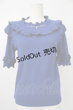 画像1: axes femme / ビジュー付フリルリブトップス  ブルー T-26-02-07-005-AX-TO-SA-ZT