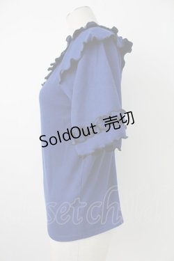 画像3: axes femme / ビジュー付フリルリブトップス  ブルー T-26-02-07-005-AX-TO-SA-ZT