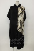 axes femme / 柄切替シャツワンピース  黒 T-26-02-08-003-AX-OP-SA-ZT