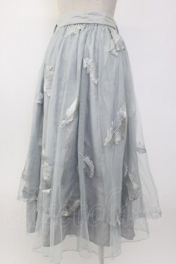 画像2: axes femme / フェザー刺繍チュールスカート  サックス T-26-02-08-028-AX-SK-SA-ZT