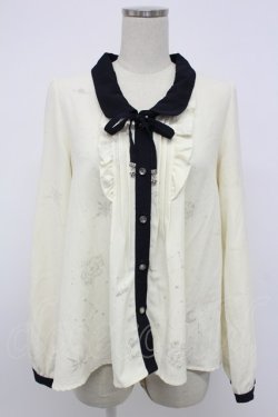 画像1: axes femme / 星座柄箔プリントブラウス M ホワイト×ネイビー T-26-02-08-005-AX-BL-SA-ZT