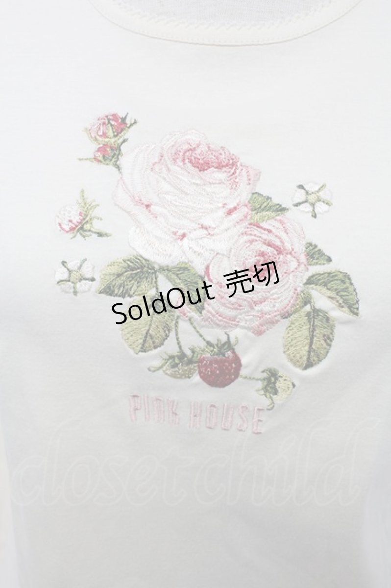 画像2: PINK HOUSE / オールドローズ刺繍カットソー  アイボリー T-26-02-08-012-LO-TO-SA-ZT583 (2)