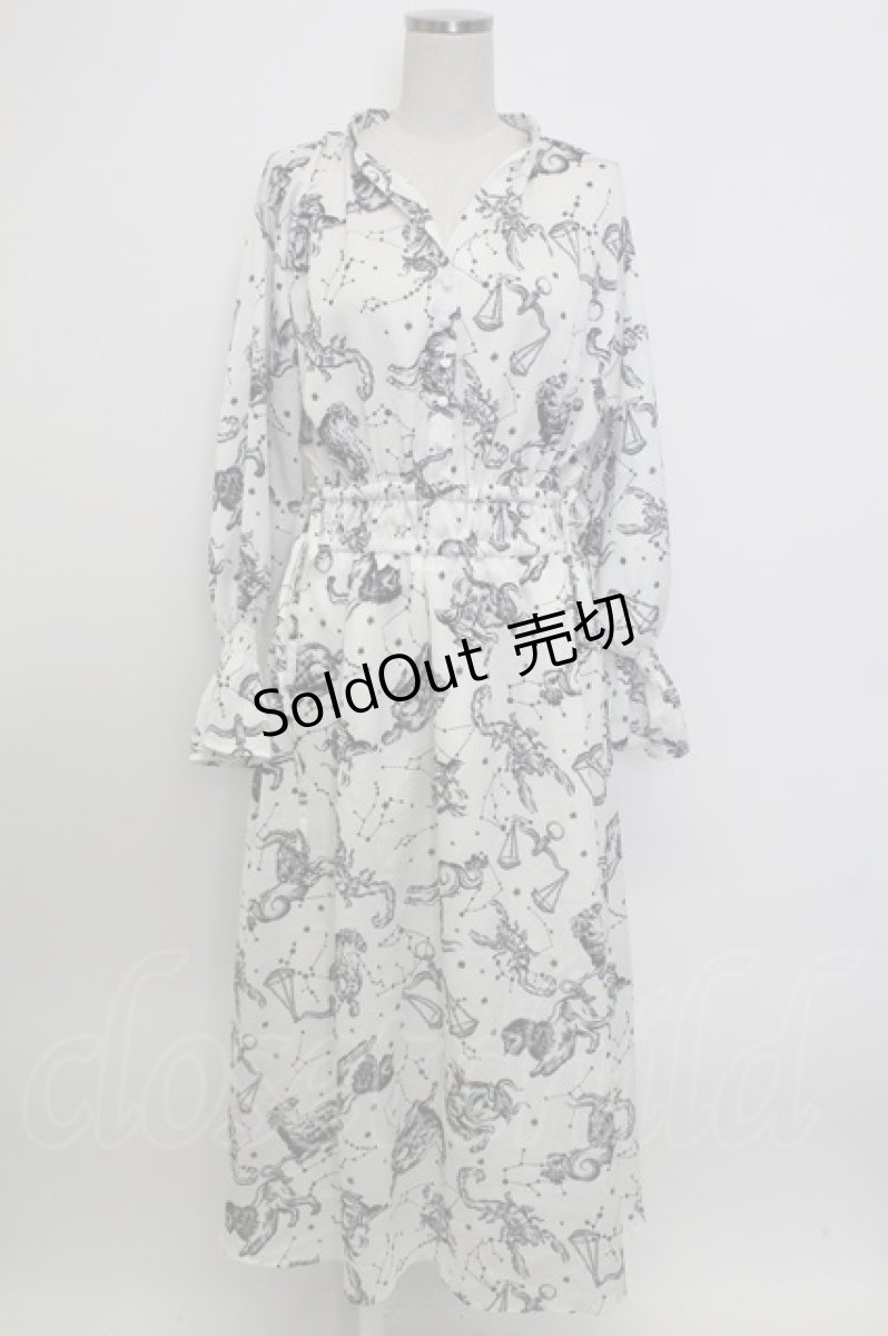 画像1: axes femme NOSTALGIE / 星座柄スキッパーワンピース M ホワイト T-26-02-08-002-AX-OP-SA-ZT583 (1)