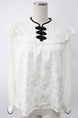 画像1: axes femme / チャイナ釦ジャカードブラウス  ホワイト T-26-02-08-019-AX-BL-SA-ZT