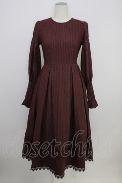 画像4: Avenue Denfer / ハイネックレースつけ襟ストライプロングワンピースセット  ボルドーx白 T-26-02-10-003-LO-OP-SA-ZT