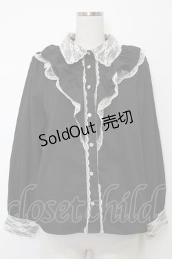 画像1: majoretty / レースフリル長袖ブラウス  黒Ｘ白 T-26-02-15-002-GO-BL-SA-ZT