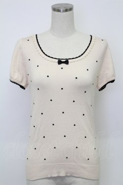 画像1: LODISPOTTO / 水玉半袖ニットトップス M ベージュ T-26-02-15-027-LO-TO-SA-ZT