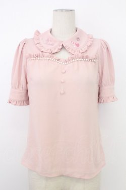 画像1: Ank Rouge / いちご刺繍&パール半袖トップス  ピンク T-26-02-16-002-CA-BL-SA-ZT