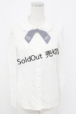 画像1: Secret Honey / クラウン刺繍リボンタイブラウス  アイボリーＸ青 T-26-02-17-005-CA-BL-SA-ZT567
