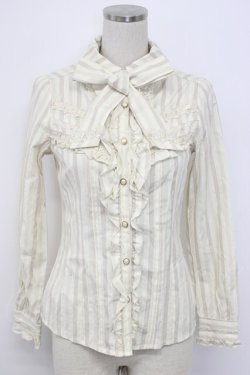 画像1: axes femme / ボウタイ付きストライプブラウス  ベージュ T-26-02-17-007-AX-BL-SA-ZT