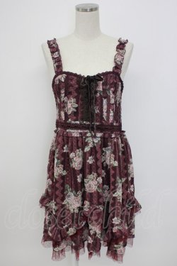 画像1: axes femme / バラ×レースシャーリングワンピース M ワイン T-26-02-17-013-AX-OP-SA-ZT