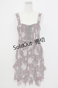 画像1: axes femme / バラ×レースシャーリングワンピース M ワイン T-26-02-17-013-AX-OP-SA-ZT