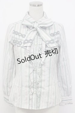 画像1: axes femme / ボウタイ付きストライプブラウス M サックス T-26-02-17-002-AX-BL-SA-ZT