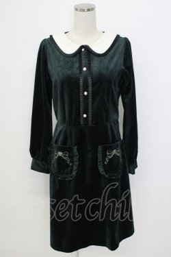画像1: axes femme POETIQUE / ポケット刺繍ベロアワンピース  グリーン T-26-02-17-019-AX-OP-SA-ZT