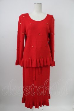 画像1: PINK HOUSE / 丸ビジューニットトップス&ニットスカートセットアップ  赤 T-26-02-18-020-LO-TO-SA-ZT