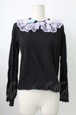 画像1: Nile Perch / 流れ星ワッペン襟カットソー  黒Ｘラベンダー T-26-02-18-003-LO-TO-SA-ZT