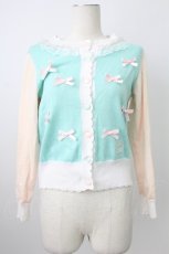 画像1: Nile Perch / リボンデザイン2カラーカーディガン  サックスＸアイボリー T-26-02-18-005-LO-TO-SA-ZT570 (1)