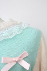 画像4: Nile Perch / リボンデザイン2カラーカーディガン  サックスＸアイボリー T-26-02-18-005-LO-TO-SA-ZT570 (4)