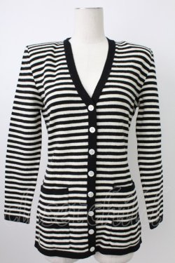 画像1: PINK HOUSE / ストライプVネックカーディガン  ブラック×ホワイト T-26-02-18-009-LO-TO-SA-ZT