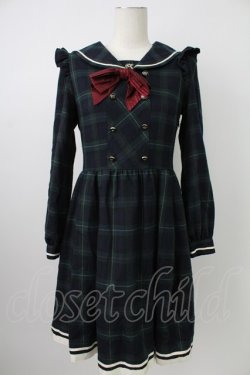 画像1: Secret Honey / チェックセーラーワンピース  グリーンＸネイビー T-26-02-18-014-CA-OP-SA-ZT