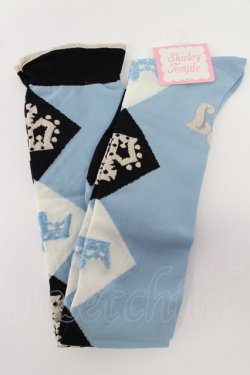 画像1: Shirley Temple / クラウンダイヤオーバーニー 22-24CM サックスＸ白 T-26-02-19-004-ET-ZA-SA-ZT