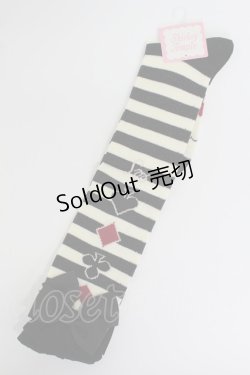 画像1: Shirley Temple / トランプボーダーハイソックス  黒Ｘアイボリー T-26-02-19-005-ET-ZA-SA-ZT