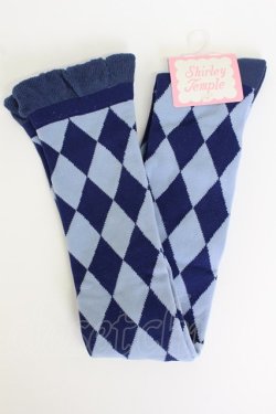 画像1: Shirley Temple / ダイヤ柄オーバーニー 22-24CM 青 T-26-02-19-013-ET-ZA-SA-ZT