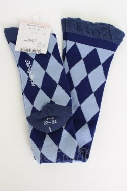 画像2: Shirley Temple / ダイヤ柄オーバーニー 22-24CM 青 T-26-02-19-013-ET-ZA-SA-ZT