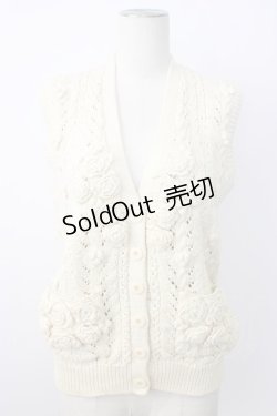 画像1: PINK HOUSE / お花モチーフ使いニットベスト  ベージュ T-26-02-20-006-LO-TO-OW-ZT632