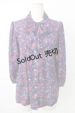 画像1: Jane Marple Dans Le Salon / フラワー総柄ブラウス  青 T-26-02-20-009-JM-SK-SA-ZT