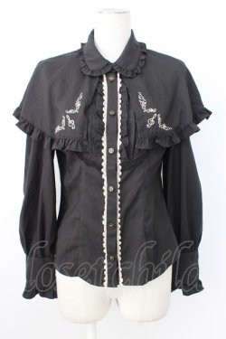 画像1: axes femme kawaii / 刺繍入りケープ付き2wayブラウス  黒 T-26-02-20-012-AX-BL-SA-ZT