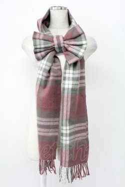 画像1: Amavel / チェックリボンマフラー  ピンクチェック T-26-02-24-049-CA-ZA-SA-ZT