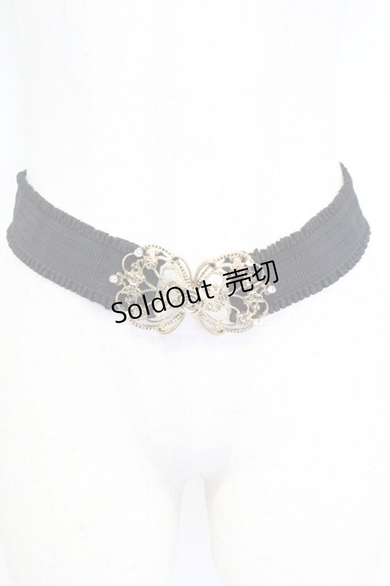 画像1: axes femme / 立体バラ×蝶ゴムベルト  ブラック×ゴールド T-26-02-24-065-AX-BL-SA-ZT633-F006 (1)