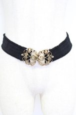 画像1: axes femme / 立体バラ×蝶ゴムベルト  ブラック×ゴールド T-26-02-24-065-AX-BL-SA-ZT633-F006 (1)