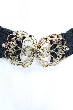 画像2: axes femme / 立体バラ×蝶ゴムベルト  ブラック×ゴールド T-26-02-24-065-AX-BL-SA-ZT