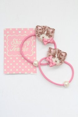 画像1: Shirley Temple / ねこ刺繍ヘアゴムセット  ピンク T-26-02-24-004-ET-AC-SA-ZT