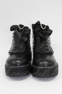 画像1: DearMyLove / ローヒールレースアップショートブーツ 25.5cm クロ T-26-02-25-032-EL-SH-OW-ZT