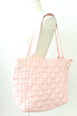 画像1: m petit by misako / AMリボンキルトCHECKバッグ  ピンク T-26-02-27-003-LO-BG-SA-ZT