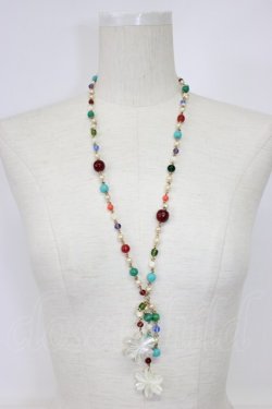 画像1: WONDERFUL WORLD / 桜モチーフビーズネックレス  白Ｘ青Ｘブラウン T-26-02-28-028-LO-AC-SA-ZT