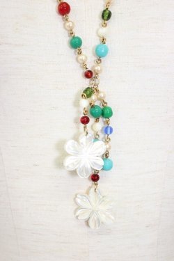 画像2: WONDERFUL WORLD / 桜モチーフビーズネックレス  白Ｘ青Ｘブラウン T-26-02-28-028-LO-AC-SA-ZT