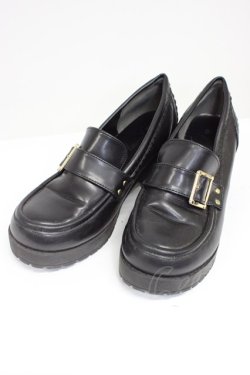 画像1: Amavel / ロゴリボン付ビブラムローファーパンプス L 黒 T-26-03-01-023-CA-SH-SA-ZT