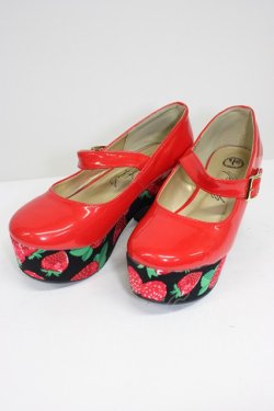 画像1: YOSUKE / いちご柄ソール厚底フラットパンプス L レッド T-26-03-01-026-PU-SH-SA-ZT