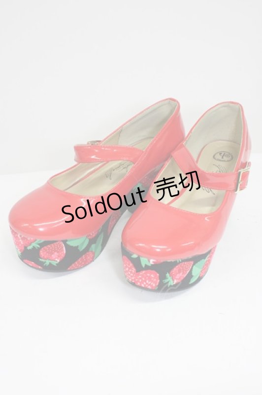 画像1: YOSUKE / いちご柄ソール厚底フラットパンプス L レッド T-26-03-01-026-PU-SH-SA-ZTK044 (1)