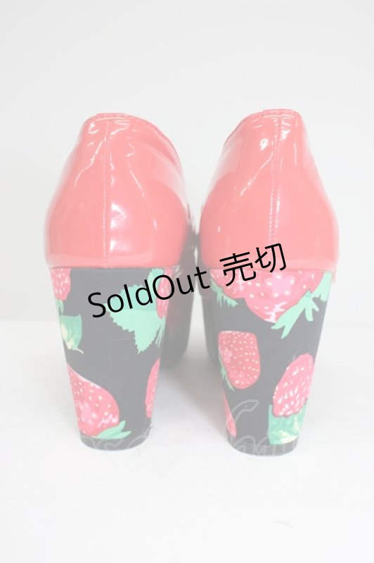 画像2: YOSUKE / いちご柄ソール厚底フラットパンプス L レッド T-26-03-01-026-PU-SH-SA-ZTK044 (2)