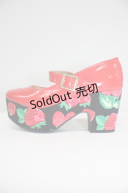 画像3: YOSUKE / いちご柄ソール厚底フラットパンプス L レッド T-26-03-01-026-PU-SH-SA-ZTK044 (3)