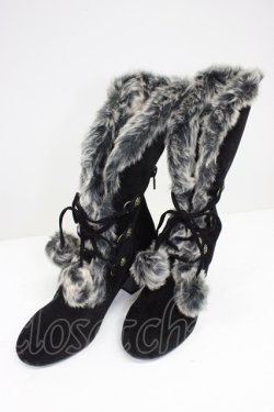 画像1: axes femme / ファーボンボンロングブーツ M 黒 T-26-03-01-033-AX-SH-SA-ZT